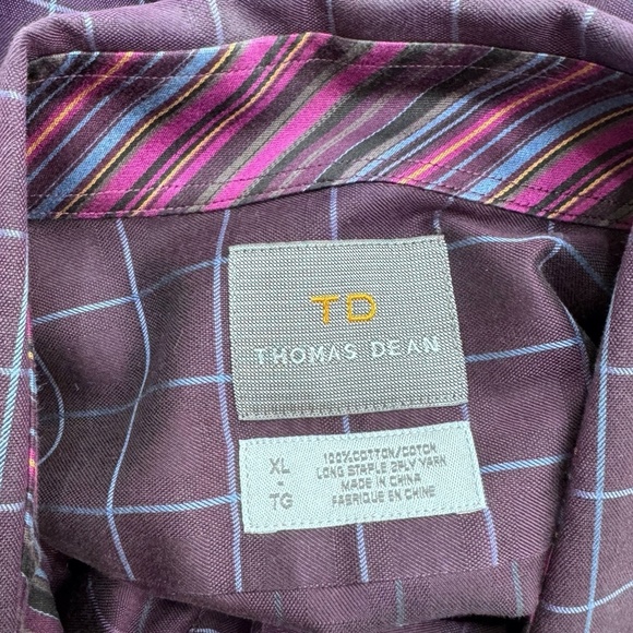 THOMAS DEAN PURPLE WITH BLUE SQUARE GRID LINES CHECKS FLIP CUFF SHIRT - Picture 6 of 7